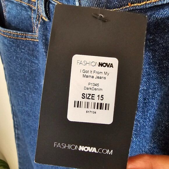 NWT FASHION NOVA I GOT IT FROM MY MAMA JEANS TAPERDARK DARK DENIM SIZE 15 - Picture 14 of 15